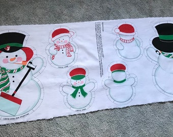 Vintage—Springs Industries—Hard To Find—Flannel—SNOWMEN—Christmas/Winter—Fabric Panel—#343–Makes 3 Snowmen