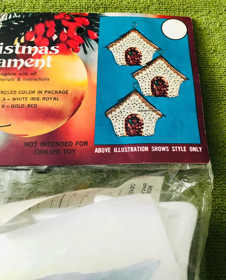 Vintage—1974–Walco—Jeweled—CHRISTMAS COTTAGES—Ornaments Kit—Makes 3–New Old Stock—Sealed image 3