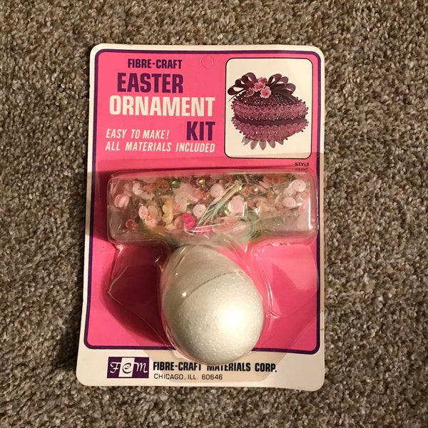 Vintage—Fibre-Craft—Kit—Sequin+Bead—Push Pin—EASTER Ornament Kit—New Old Stock—Factory Sealed—Complete