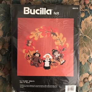 Vintage—1990–Bucilla—Lil Pilgrim Wreath—Sequin & Bead—FELT Kit—Makes 13” Round Wreath—New Old Stock—Factory Sealed—Thanksgiving