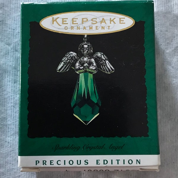 Vintage—1996–Hallmark—Precious Edition—Sparkling Crystal ANGEL—Emerald Green—Christmas Ornament—Lead Crystal & Silver Plated—NOS