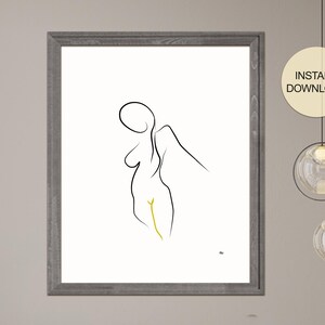 Female Silhouette Soft Curves Minimal Line Art, Stretching  Woman Figure Raised Arm Printable Wall Art, Vertical Flow  Downloadable Poster