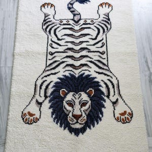 Alfombra de león anudada a mano, decoración safari de lana de Nueva Zelanda, alfombra artística con diseño de animales.