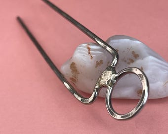Handmade hair stick, modern metalwork style, solid nickel, for a cute creative updo