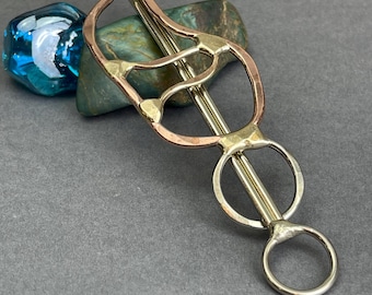 Handmade hair barrette, clip, slide, solid welded mixed metal, lock and twist style.