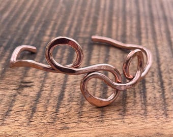 Cuff bracelet, abstract three circle design, solid copper, size medium