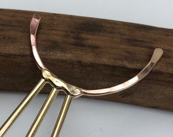 Crescent hair stick, solid brass, hair pin