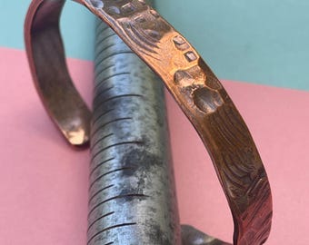 Copper bracelet, handmade, cuff style, hammer textured, size M/L  7” inches end to end