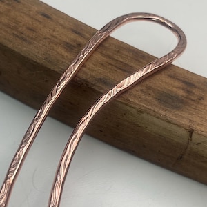 Curved metal hair stick, fork, pin, shawl pin, solid textured copper