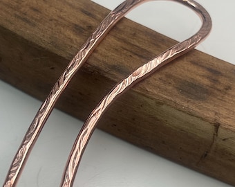 Curved metal hair stick, fork, pin, shawl pin, solid textured copper