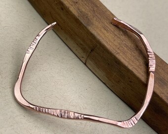 Abstract cuff bracelet, pure copper, distressed, brutalist inspired work. Size medium