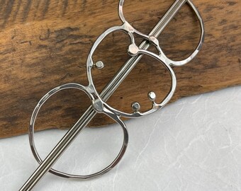 hair accessory, stick, barrette, slide, abstract drip style, hand welded, made in Oregon