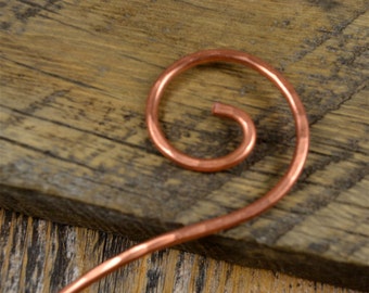 Hammered Copper Swirl Hair Stick Pin: Boho Hair Accessories