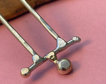 Hair pin, hair stick, hair fork, modern Japanese Kanzashi inspired design, brass and nickel handmade