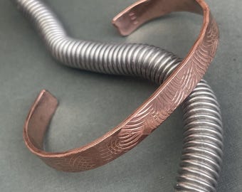 Handmade Hammered Copper Cuff Bracelet, Textured Large Size (7" Adjustable)