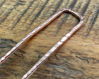 Metal hair stick, fork, pin, shawl pin, solid copper unique hammer texture