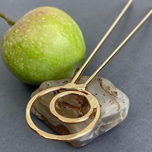 Handmade hair stick, modern solid brass, fork, pin, French pin.