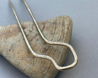 Hairpiece, hair stick, hair pin, solid brass handmade in Oregon. French pin style.