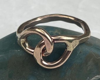 Brass ring, size 6, minimal double loop design, boho inspired design, infinity