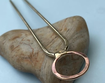 Hairpin, French pin, modern handmade from pure brass, for a cute updo or bun hair style