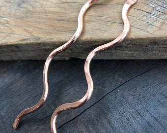 Hand Hammered Copper Wavy Dangle Earrings: Boho Recycled Copper