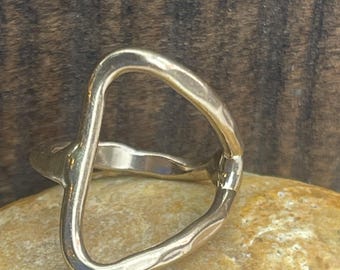 Ring, solid brass abstract design,  handmade, size 4, welded and hammer finished