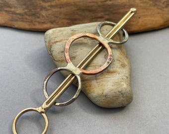 Mini mixed metal hair barrette, clip, slide, hair piece, handmade brass, copper, nickel