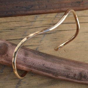 Solid Brass Cuff Wave Bracelet, Minimal Style