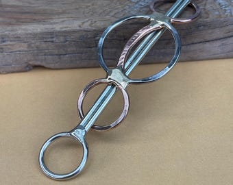 Small handmade mixed metal hair barrette, clip, slide, twist and lock style for a firm hold. Mixed metal
