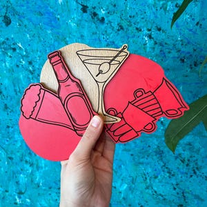 Hand-Painted Cocktail Coaster Set: Laser-Cut MDF, Modern Bar Decor
