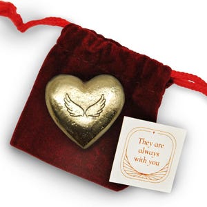 Fichas de corazón de oro y cobre: recuerdos de aluminio en bolsa de terciopelo rojo / Diseños de alas de ángel, huellas de patas y corazones para regalar y crear recuerdos