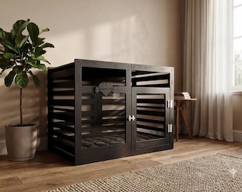 Modern Dog Crate End Table | Walnut Wood Pet House for Indoors