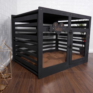 Wooden Pet House, Black Dog Kennel
