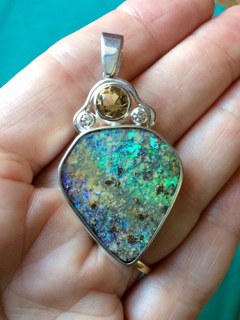 Opal Pendant Beautiful Boulder Opal and Smoky Quartz Sterling - Etsy