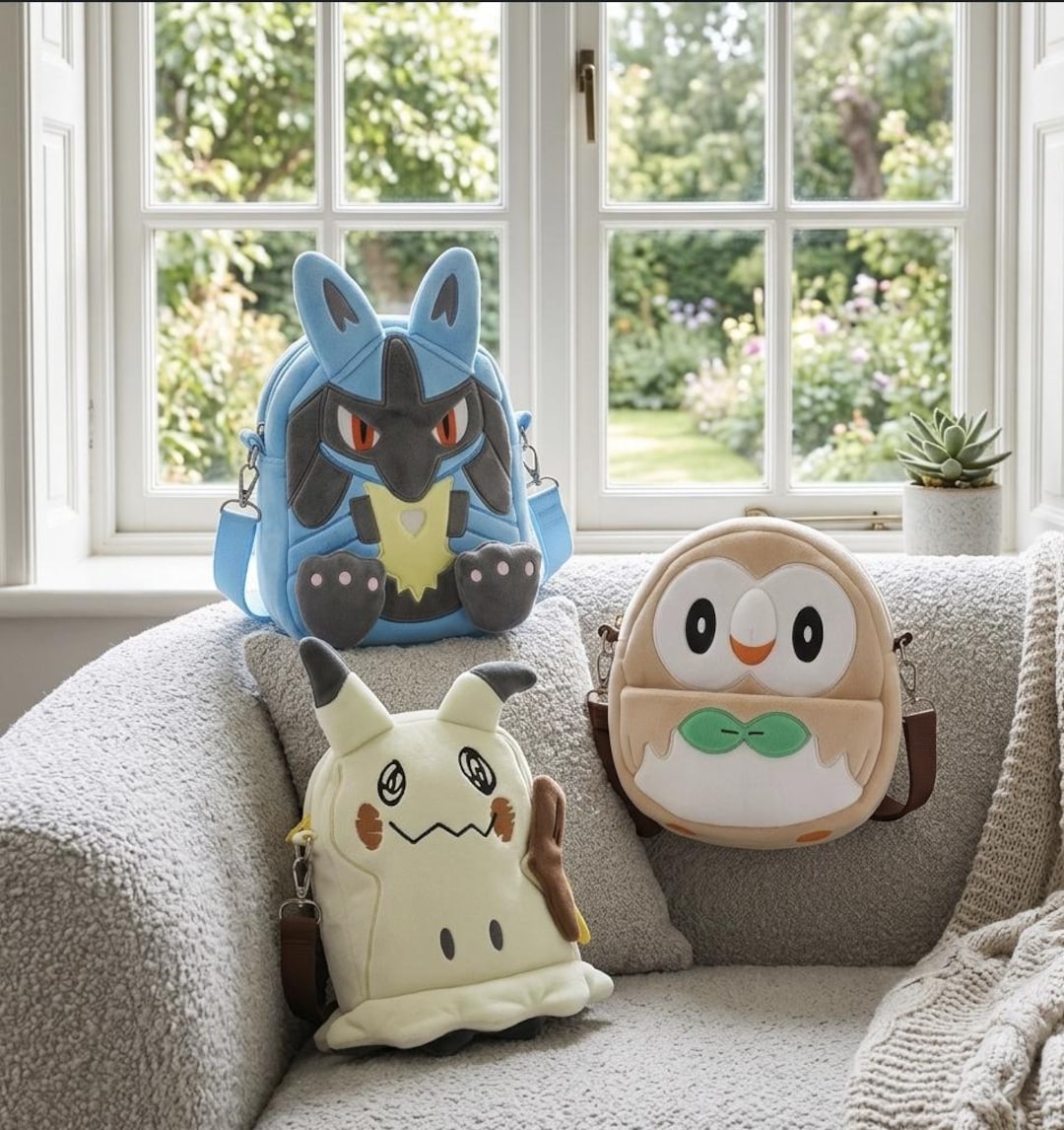 Pokémon Plush Crossbody Bags - Lucario, Mimikyu and Rowlet Small