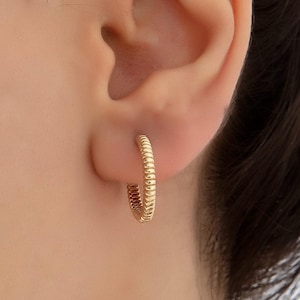 14k Gold Beaded Hoop Earrings, Gold Huggie Hoops, Bubble Hoop Earrings, Women Hoop Earrings, Tiny Beaded Gold Hoops, Minimalist Earrings