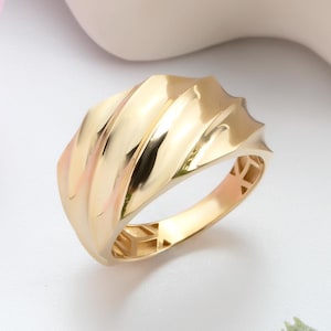 14k Solid Gold Bold Ring, Chunky Dome Ring, Statement Ring, Bold Dome Ring for Women, Dome Croissant Ring, Thick Gold Ring, Gifts for Her