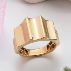 14k Solid Gold Wave Ring, Wide Band Modern Gold Ring, Chunky Gold Wave Ring, Sculptural Bold Gold Ring, Bold Chunky Ring for Women