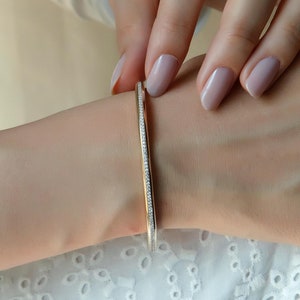 14k Solid Gold Diamon Bangle, Gold Stacking Diamond Bangle, Gold Hinge Bracelet, Layering Diamond Bangle, Gold Bangle Cuff Bracelet