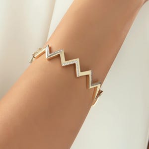 14k Solid Gold Zig Zag Diamond Bangle, Chunky Pave Diamond Bangle for Women, Geometric Diamond Bangle, Gold Bangle Bracelet, Birthday Gifts