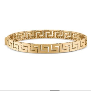 14k Solid Gold Greek Key Bangle, Greek Key Bracelet for Women, Layering Bangle, Minimalist Stackable Bangle, Greek Jewelry, Christmas Gifts