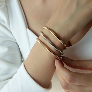 14k Gold Bangle, Stacking Layering Gold Cuff Bangle Bracelet for Women, Classic Gold Bangle, Plain Gold Bangle Bracelet, Simple Gold Bangle