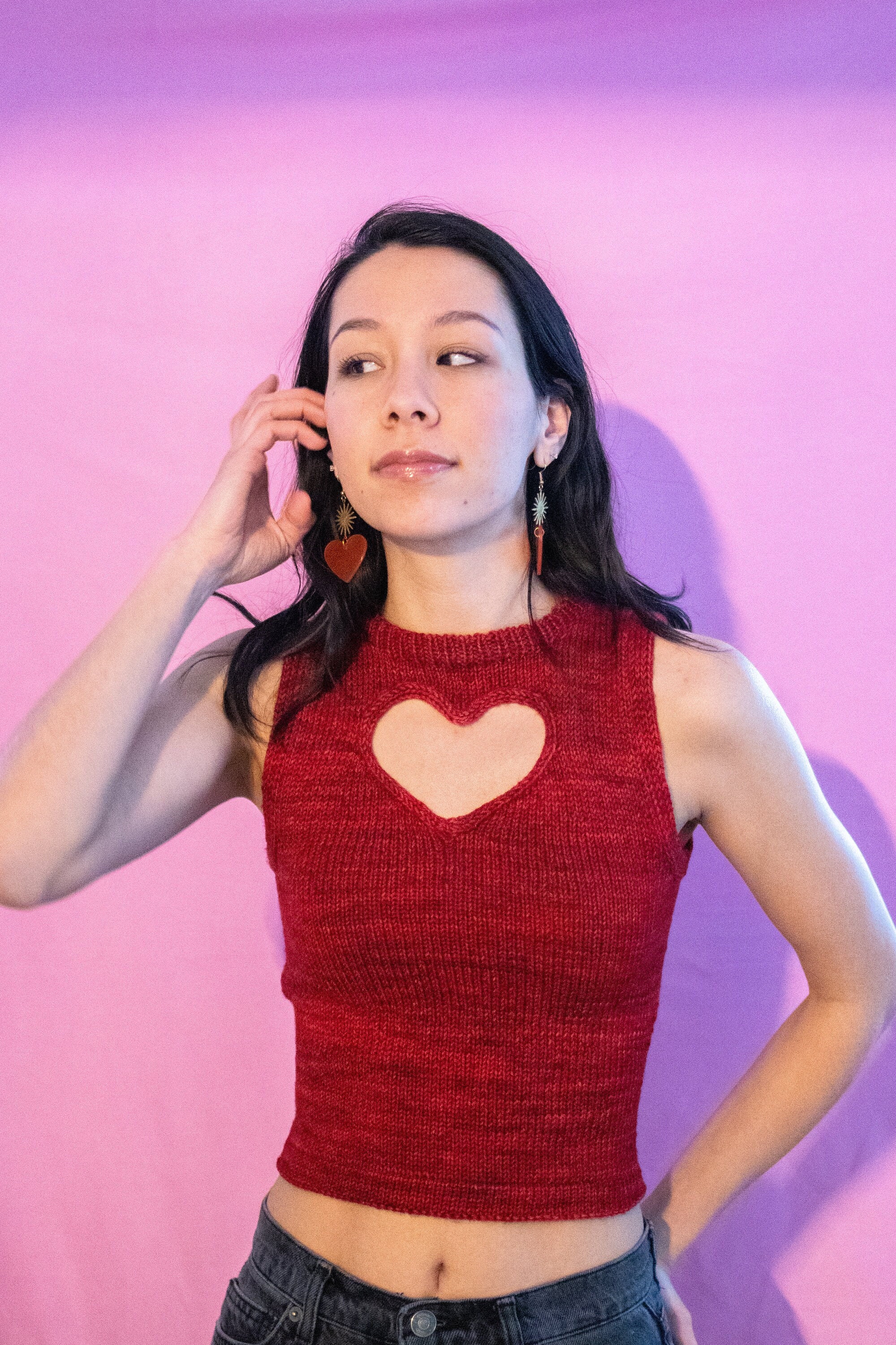 トップス the red thread S open knit tops heart SLY | HEART HOLE 2WAY CRUSH トップス (ニット ) |SHEL'TTER