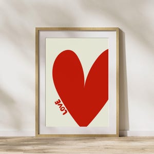 LOVE Heart Wall Art, Heart Minimal Home Decor, Uni Room Office Wall Art, Digital Download Heart Aesthetic, Red Aesthetic, Modern Home Decor