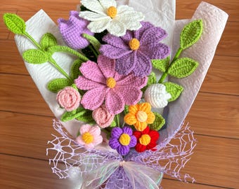 Crochet Flowers Bouquet, Tulip, Purple,Handmade Valentine&#39;s Day Gifts,Finished Product,Birthday, Girlfriend, Mom,Grandma, Wife, Gift For Her
