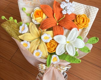 Crochet Lily Bouquet, Purple Yarn Flower, Handmade Gift for Graduation, Birthday, Father’s Day, Thank You, Wife, Mom, Her, Lover