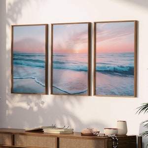 Neutral Coastal Gallery Wall Print Set of 3, Beach Landscape Print Set, Ocean Coastal Poster, Beach Home Decor, Digital Download