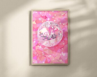 ピンクの美しいウォールアート、ピンクのトレンディなディスコウォールアート、レトロなディスコの装飾、ピンクのガーリーなポスター、ガーリーな寮の部屋、アパートのプリント、バーカートアート