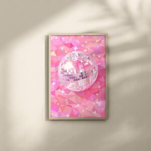 Roze esthetische muurkunst, roze trendy disco muurkunst, retro disco decor, roze girly poster, girly slaapzaal, appartement print, barwagen kunst