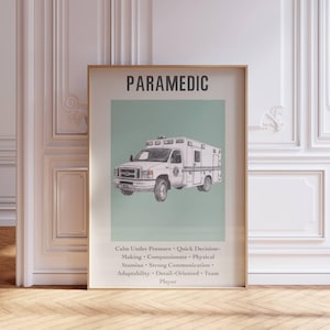 Sztuka ścienna ratownika medycznego, wydruk EMT, plakat retro ambulansu, absolwent ratownika medycznego, cyfrowy prezent świąteczny, prezent dla pracownika służby zdrowia, pobieranie cyfrowe